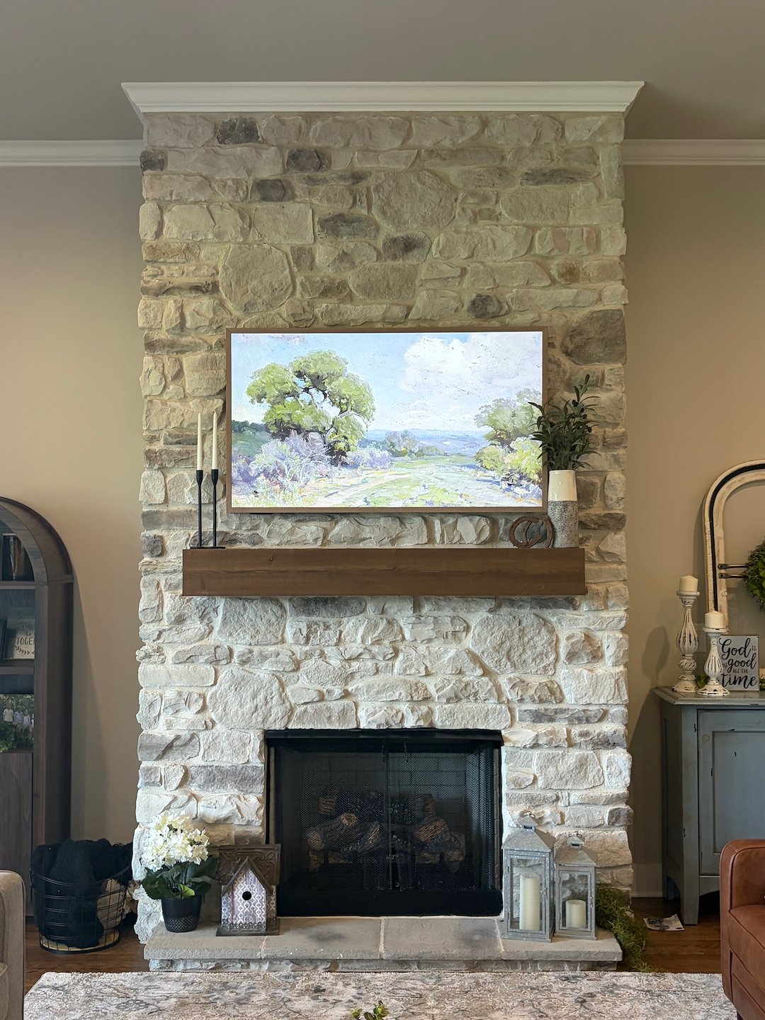 TV Mounted on Stone Fireplace in Spring Hill, TN Thumbnail